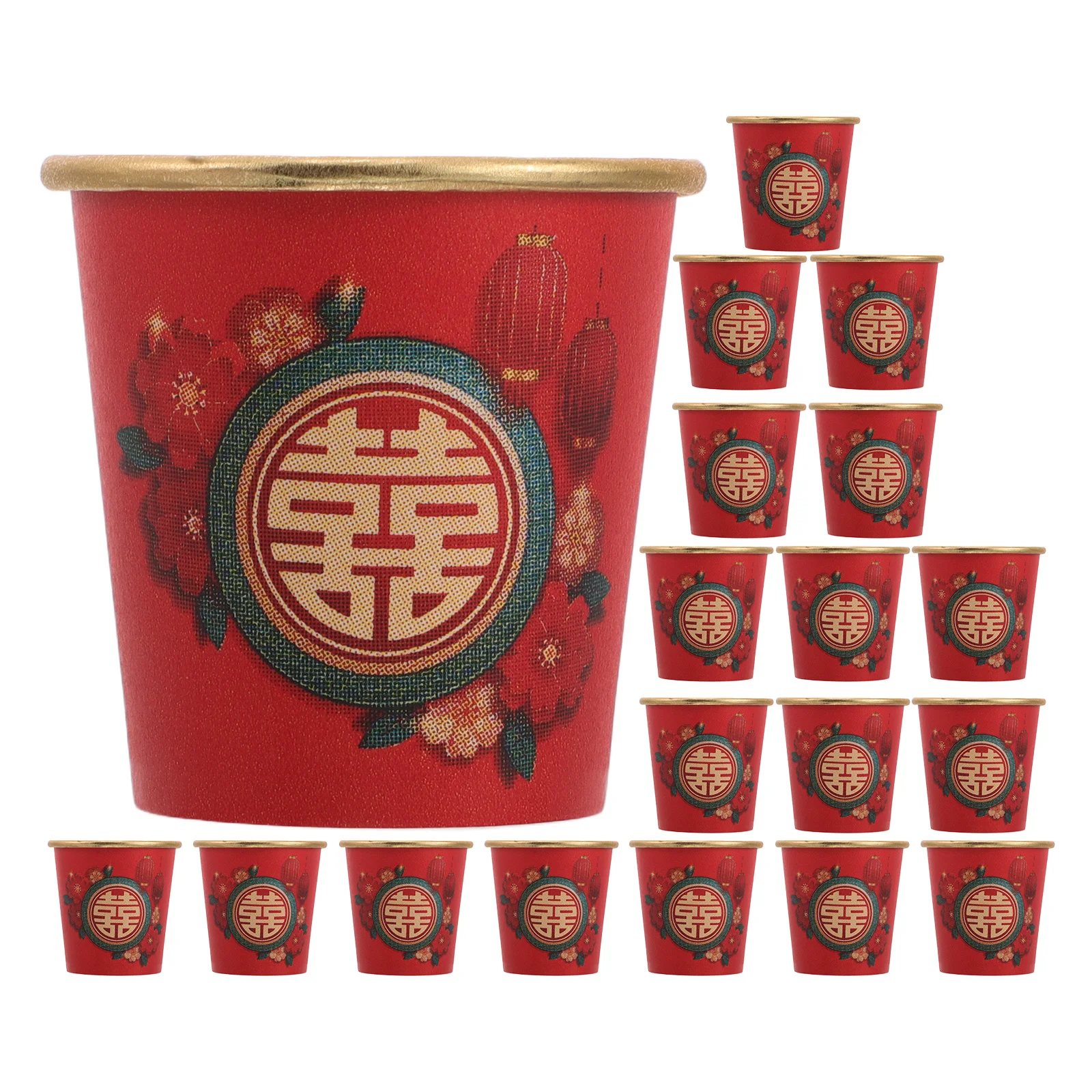50 Stück rote Einweg-Hochzeitspapierbecher mit Symbol, Mini-Chinese-Party-Trinkgeschirr für Wein, Tee, Feier – Detail 1