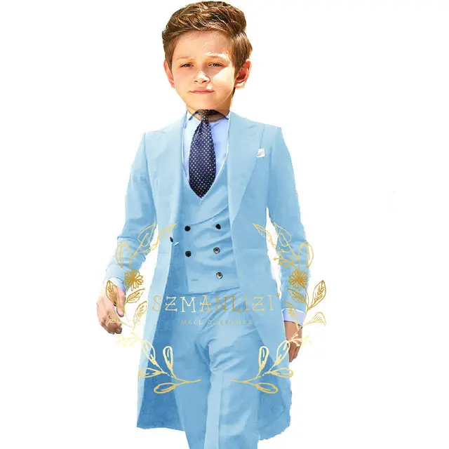 Handsome Beige Boy Suit 3 Piece Tailcoat Blazer Vest Pants Set Kids Wedding Party Tuxedo Child Prom Dress Costume 3-16 years old