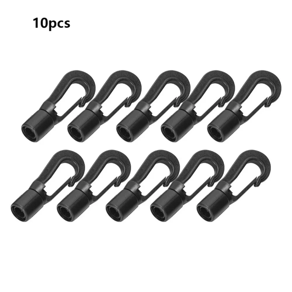1/5/10pcs Plastic Elastic Rope Hooks Black Hole Diameter 5mm Snap Hook Clip Outdoor Camp Kayak Boat Hooks Climbing Accessories