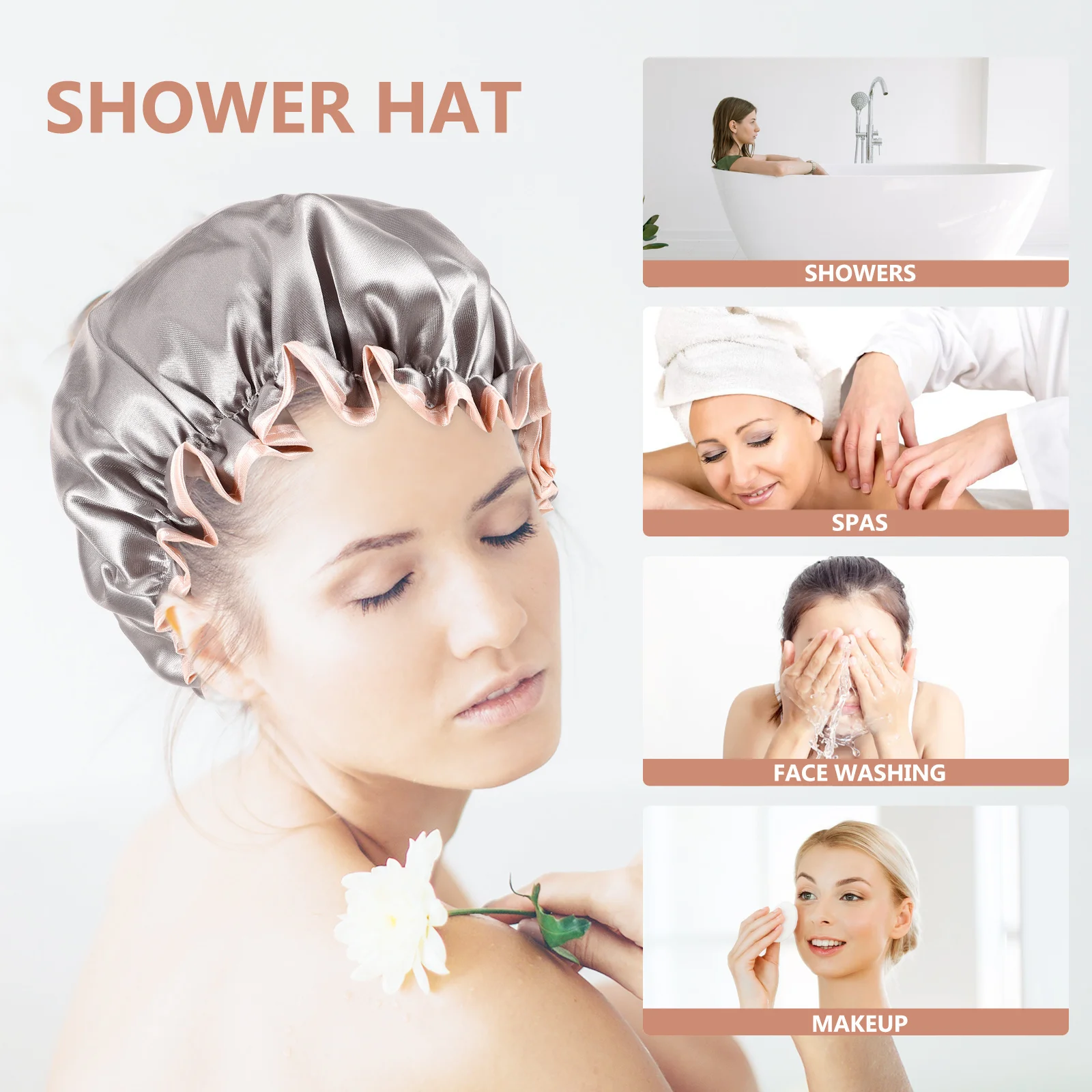 

Waterproof Bath Hat for Women Extra Large Reusable Shower Cap Comfortable Elastic Hair Cover for Long Hair Curls Braids Spa