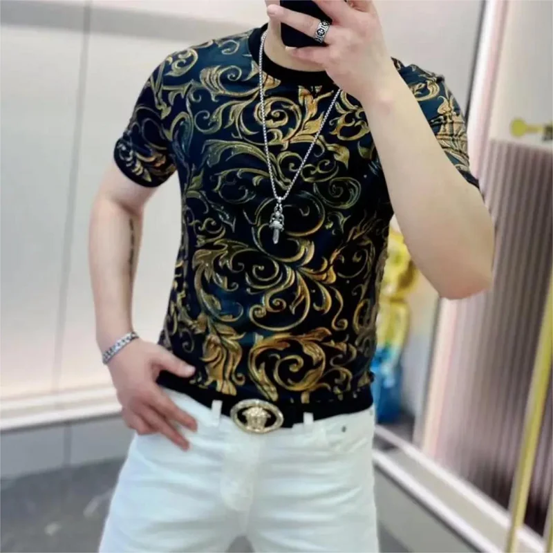 

Luxury Retro Print T Shirts for Men's Summer Short Sleeve Slim Casual T-shirts High Quality Men Clothing Tops Streetwear M-4XL