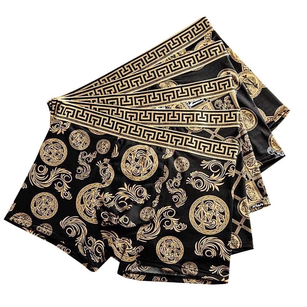 

4pcs/set Men's Underwear New Style Boxer Shorts Comfortable Breathable Print Men Underpant Sexy Boys Thin Flat Corner Panties