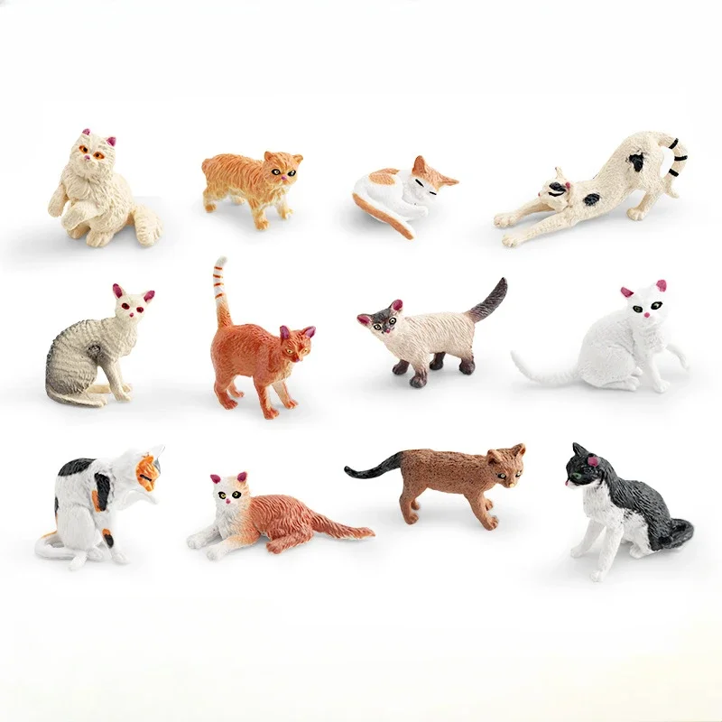 6/12 piezas gato perro aves de corral modelo Animal juguete sólido lindo Mini Corgi perro gato Rural figuras de mascotas juguete en miniatura adorno de escritorio