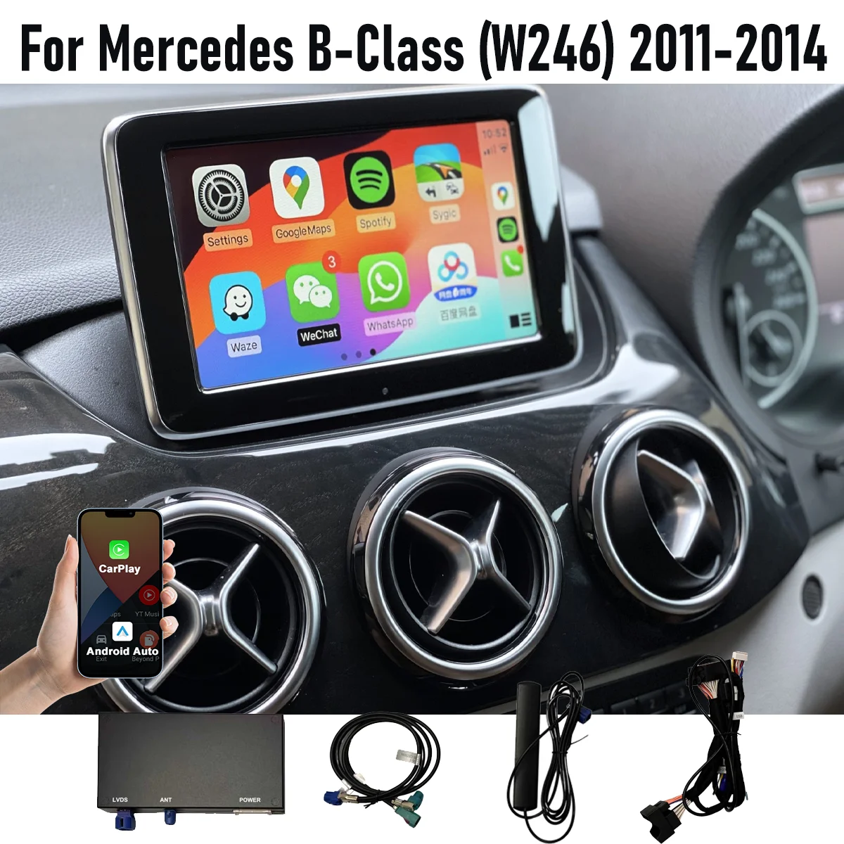 

Wireless CarPlay Android Auto For Mercedes B-Class (W246) 2011-2014 NTG4.5/4.7 NTG5.0 with Mirror Link AirPlay Car Play