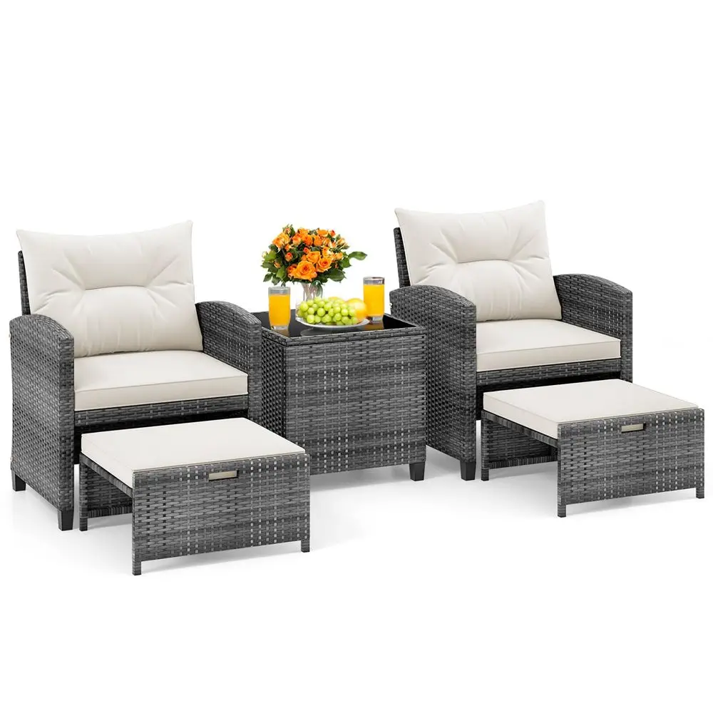 5 Pieces Patio Furniture Set with Ottomans, Wicker Patio Conversation Set with Coffee Table amp Cushions, PE Rattan Outdoor Lou