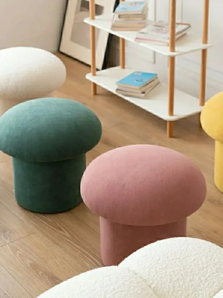 Nordic Lovely Mushroom Fabric Art Makeup Stool Creativity Bedroom Step Round Stools Bedroom Furniture Foot Stool Pouf