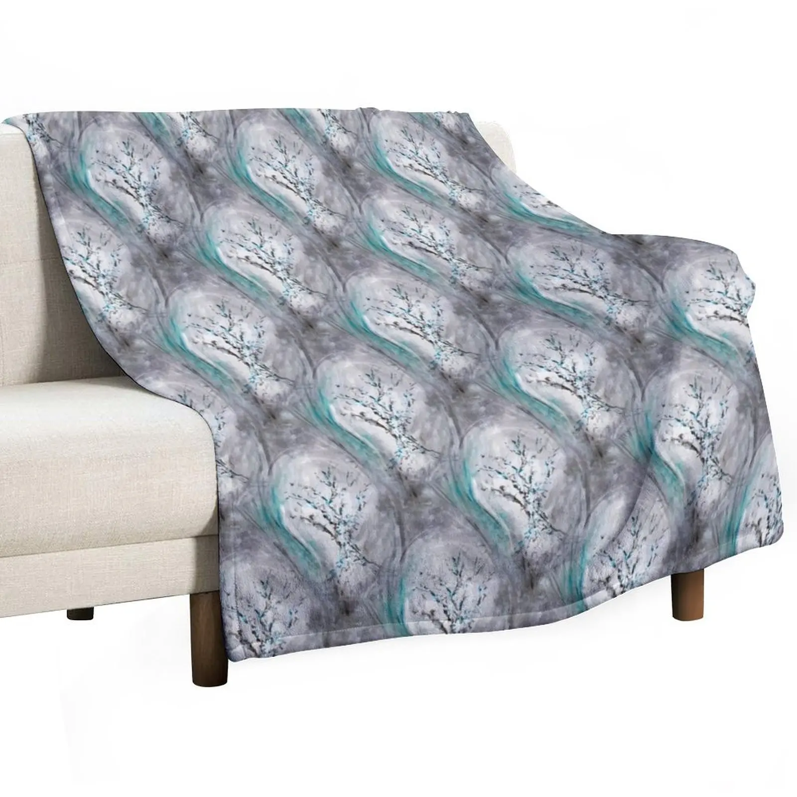 Tree Branches Impressionist Teal Gray Throw Blanket Loose Bed linens Kid'S manga Blankets