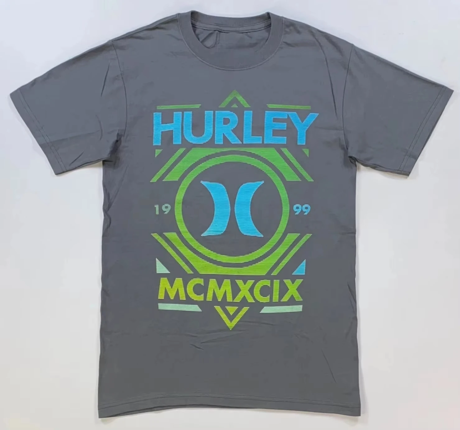 2026 Retro Geometric Hexagon Graphic Oversized T-Shirt ，Kids Adults Blue Green Gradient Print Loose Crew Neck Casual Streetwear