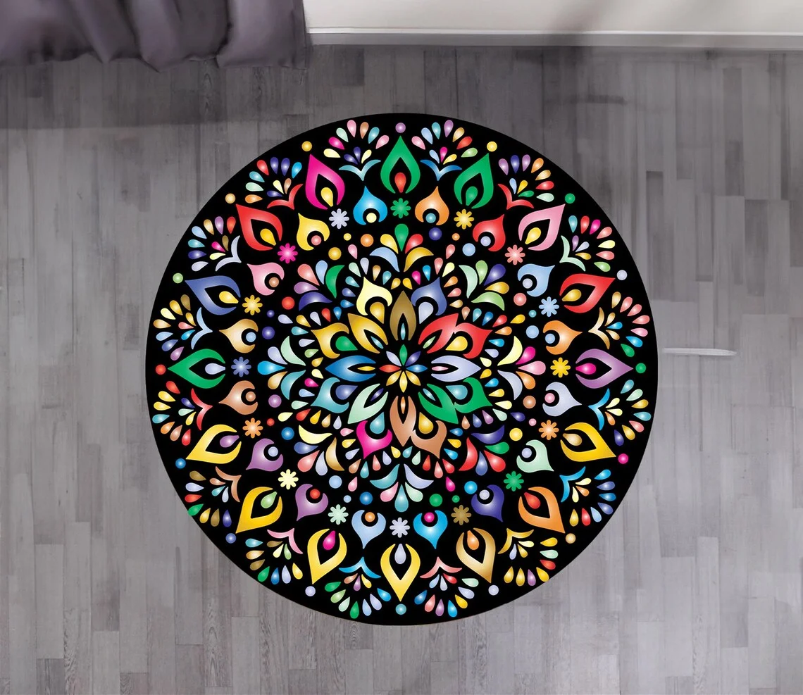 Colorful Mandala Round Carpet Washable Bedroom Rug Chair Swivel Floor Mat Bedroom Living Room Funny Children's Room Floor Mats