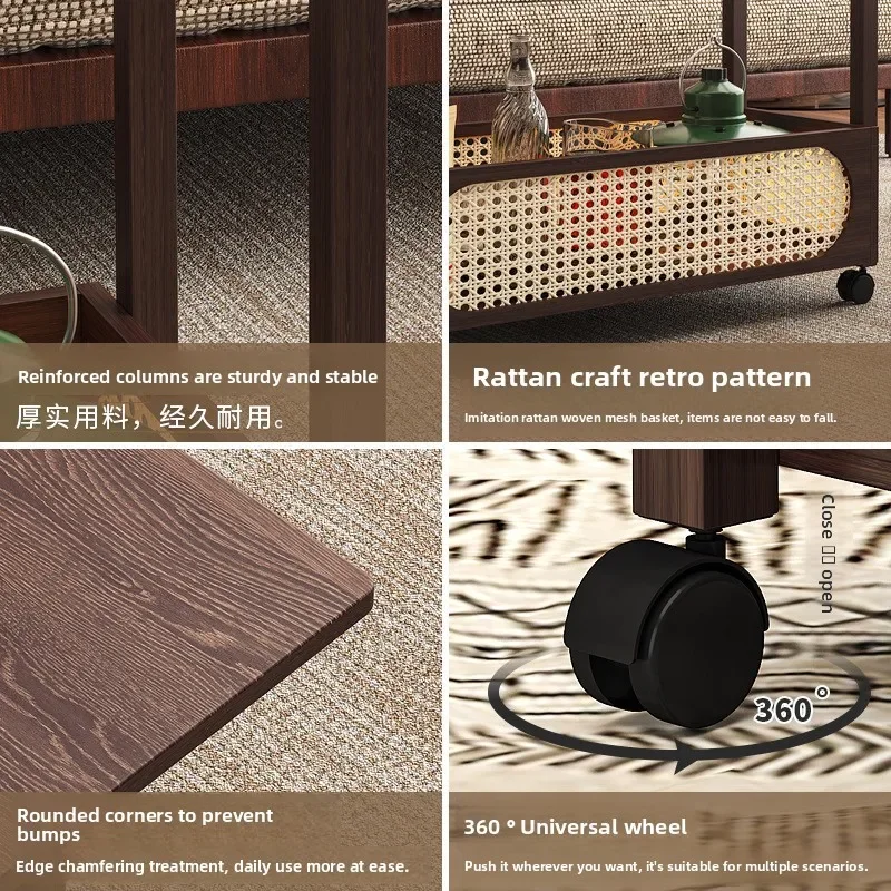 trolley with wheels movable folding coffee table living room sofa side table