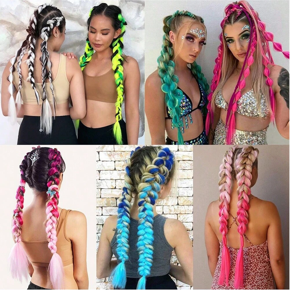 26Inches Sparkle Colorful Ponytail Hair Extensions With Elastic Hair Bands Gradient Color Braiding Festival Carnival Hair Color