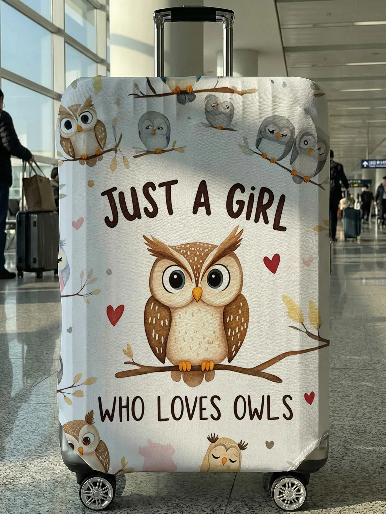 

Just A Girl Who Loves Owls Print Luggage Cover, Suitable for 18-32 Inch Luggage Cover, Luggage Handle Glove, Travel Accessories