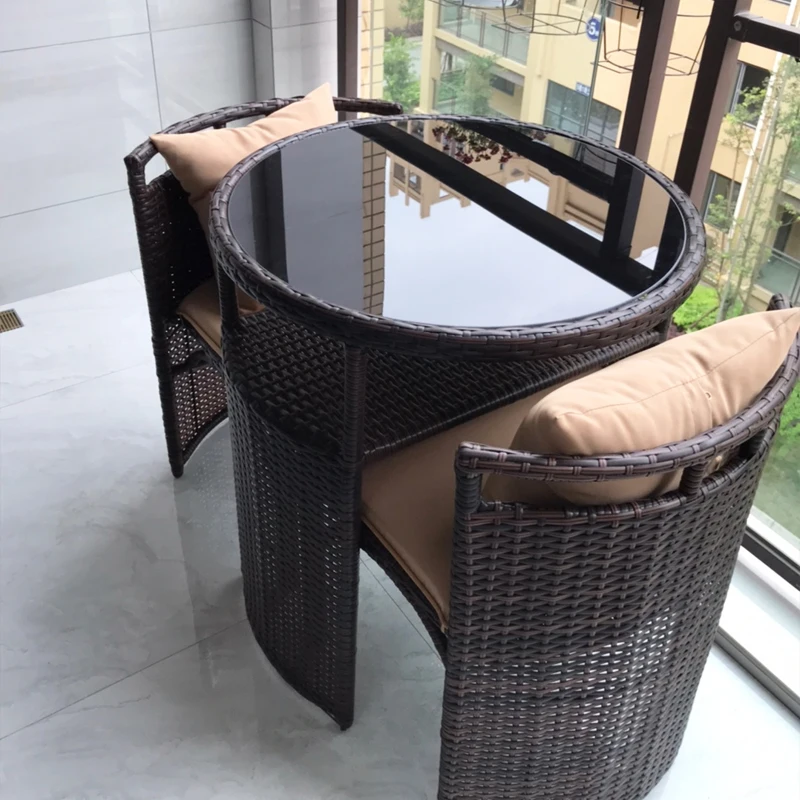 Rattan chair three-piece balcony small tea table and chair combination simple casual rattan table coffee table combination