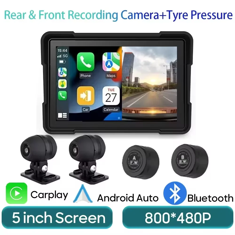 VOOR Motorfiets Carplay Waterdicht 1080 P 5 Inch WiFi Draadloze Android-Auto DVR Monitor Dash Cam GPS Navigatie TPMS draagbare