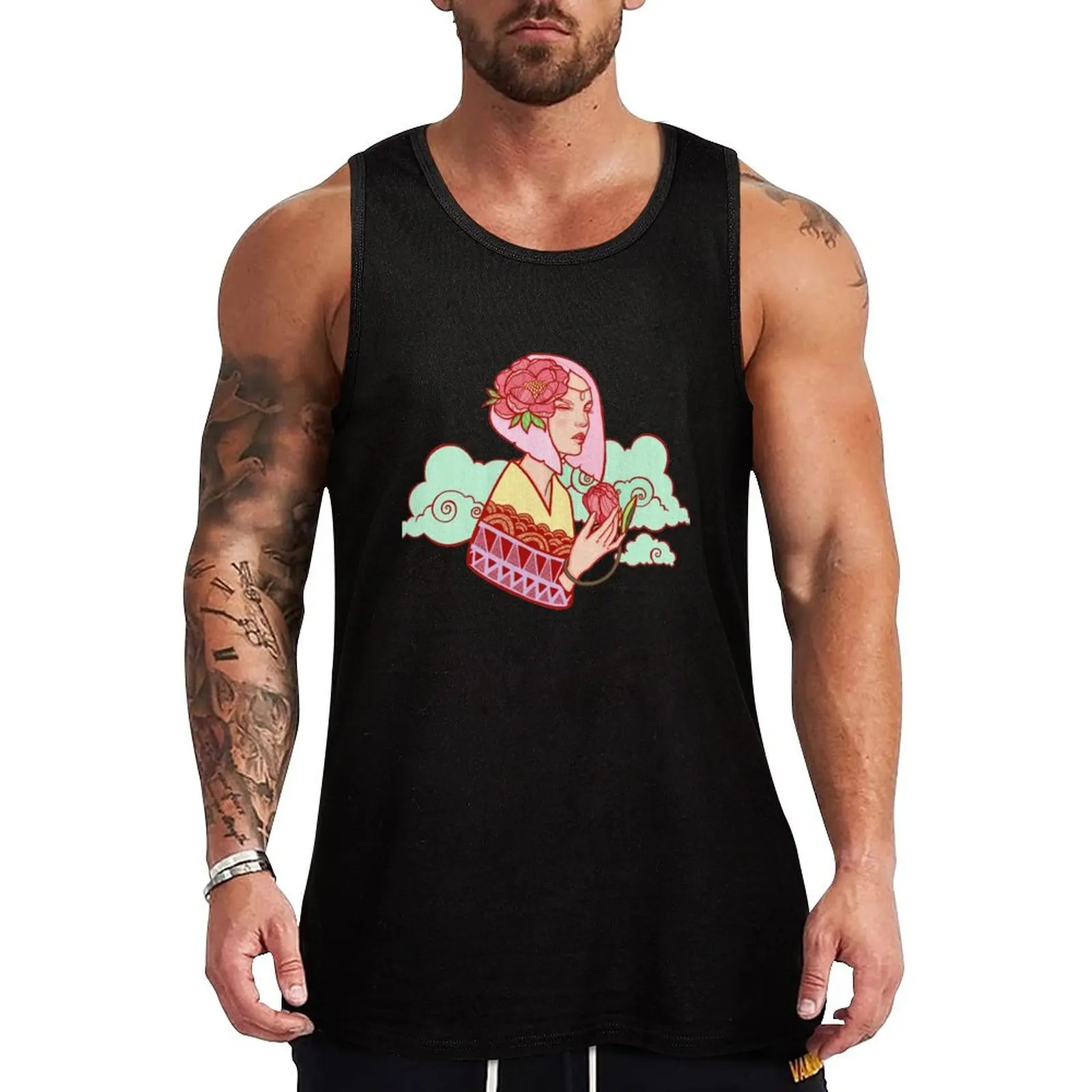 

Peony Tank Top sports suits Male vest men gym clothing gym shirt men