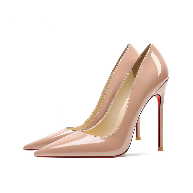 Black high heels slim heels sexy new style patent leather, comfortable and versatile, pointed professional red sole single shoes