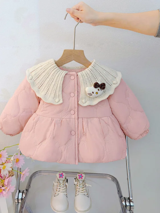 

Теплая зимняя куртка из хлопка для девочек, модная, с меховой подкладкой, в корейском стиле, милое пальто для маленьких девочек