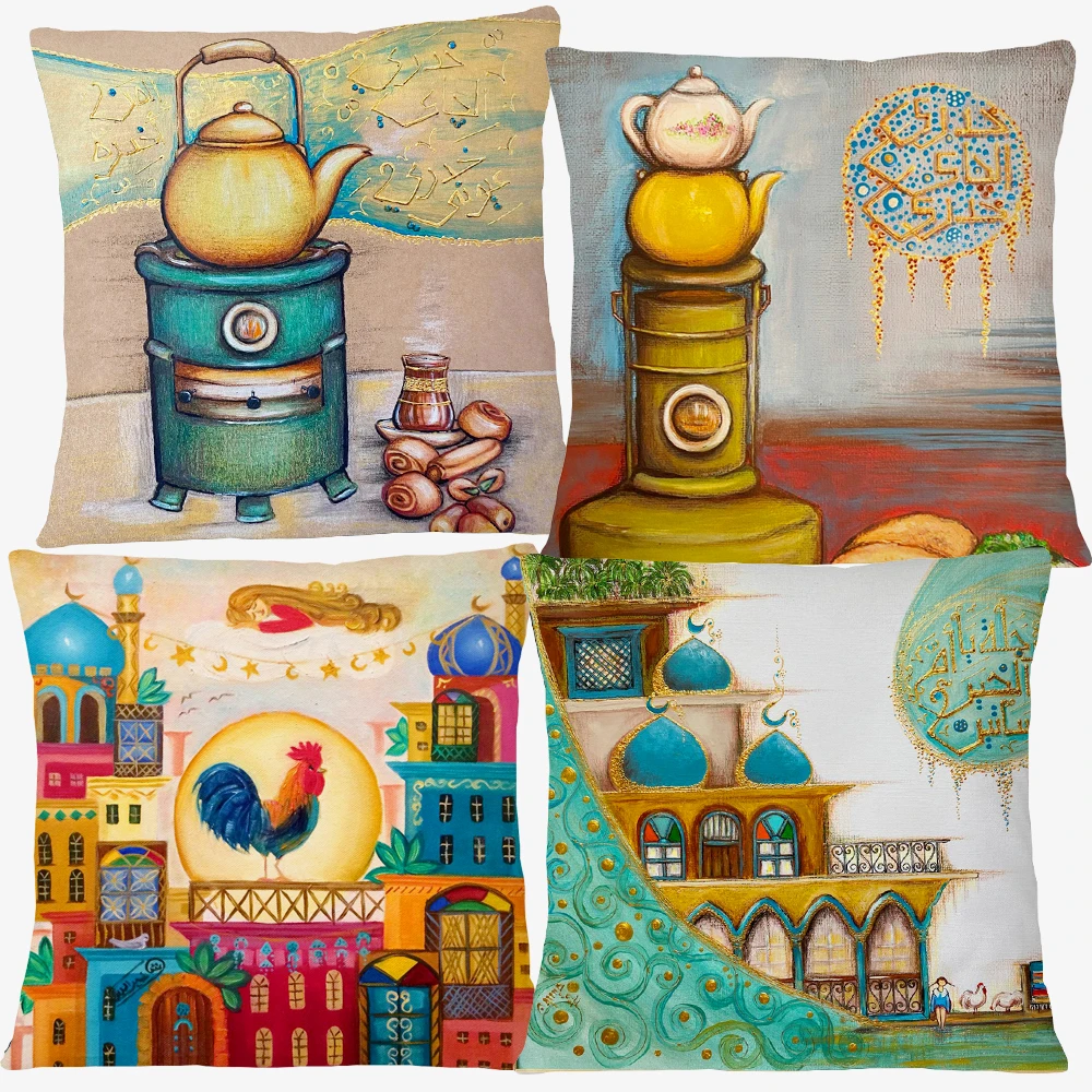The Middle East Traditional Folk Culture Teapot By The Traditional Heater Cushion Cover Domes Mosque Art Print Pillow Case
