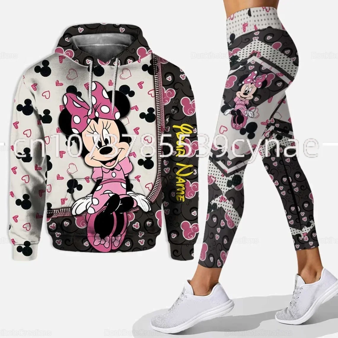 Disney Minnie Mouse 3D Hoodie Women's Hoodie And Leggings Suit Minnie Yoga Pants Sweatpants Fashion Sports Suit