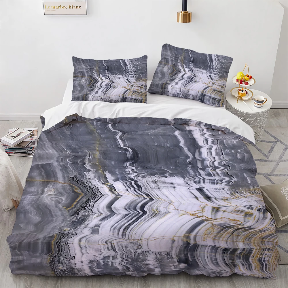 Marble King Queen Duvet Cover Cool Black and White Texture Pattern Bedding Set for Teens Adults 2/3pcs Polyester Quilt Cover
