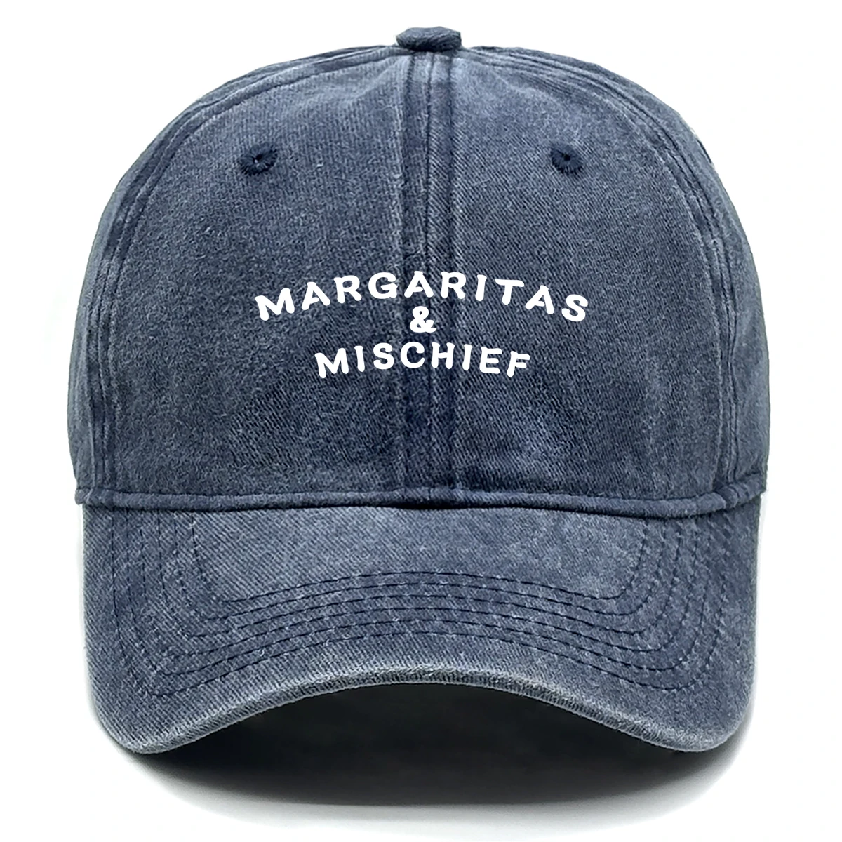 Baseballkappe mit Aufdruck „MARGARITAS & MISCHIEF“ für Männer und Frauen, verstellbarer Sonnenhut, modischer, gebogener Rand, nicht dehnbar, trendiger Sonnenhut