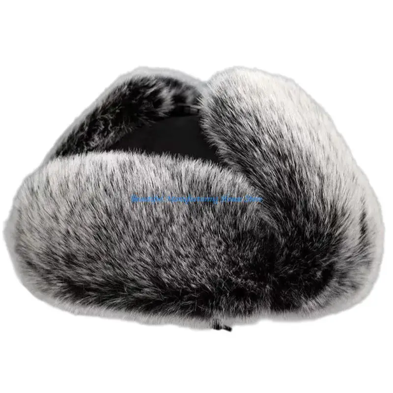 E56A Unisex Furry Lined Trapper Hat Winter Earflap Hat for Men Women Skating Skiing
