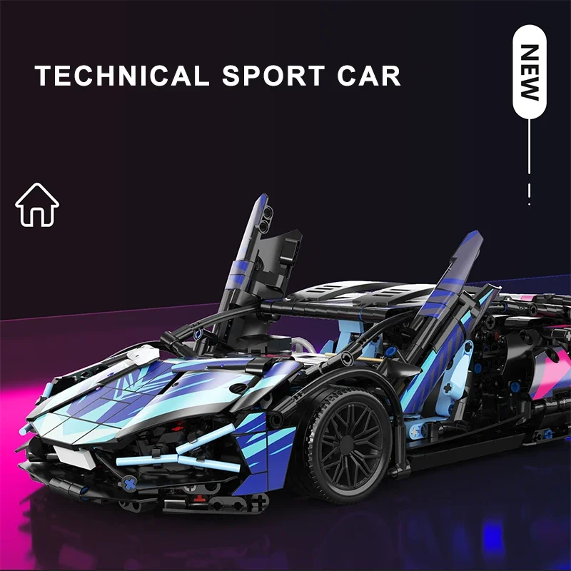 1314PCS Black Purple Lamborghinised Sian Sport Car Building Blocks Assemble Racing Vehicle Bricks Toys Birthday Gift For Kid Boy