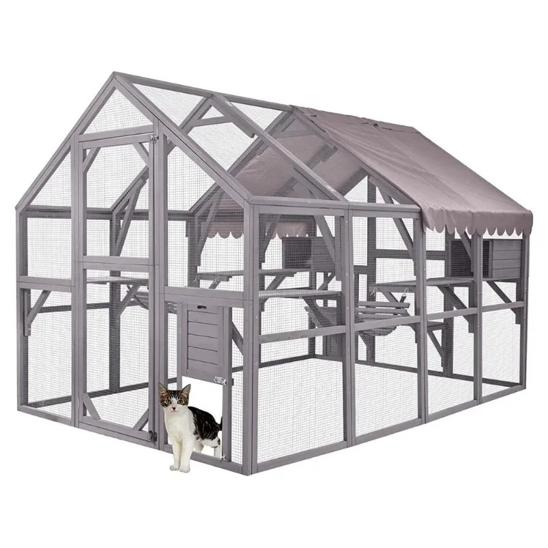 

Outdoor Cat House Enclosure Catio Wooden Large Pet Cage Shelter Platforms