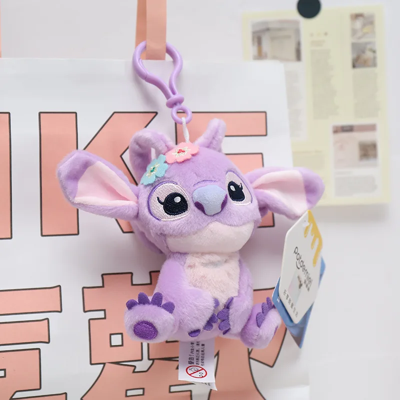 Hot Kawaii Disney Stitch Angel Plush Stuffed Toys Purple Anime Lilo&Stitch Doll Cute Keychain Pendant Birthday Gift For Kid Girl