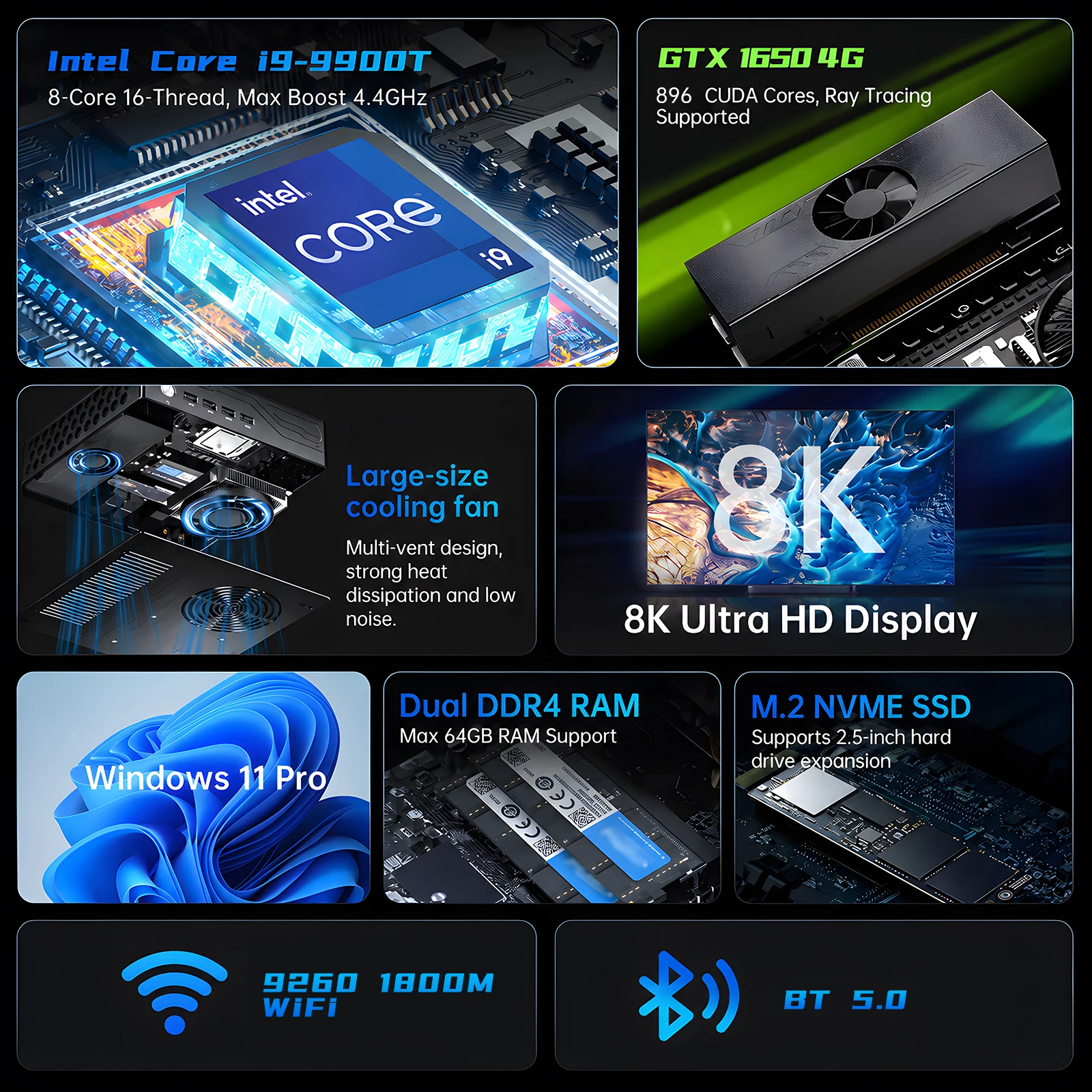 Msecore MV9 Intel Core I9 i7 GTX1650 Dedicated Card Windows 11 Micro Mini PC Desktop Gaming Computer Portable Office Minipc WIFI