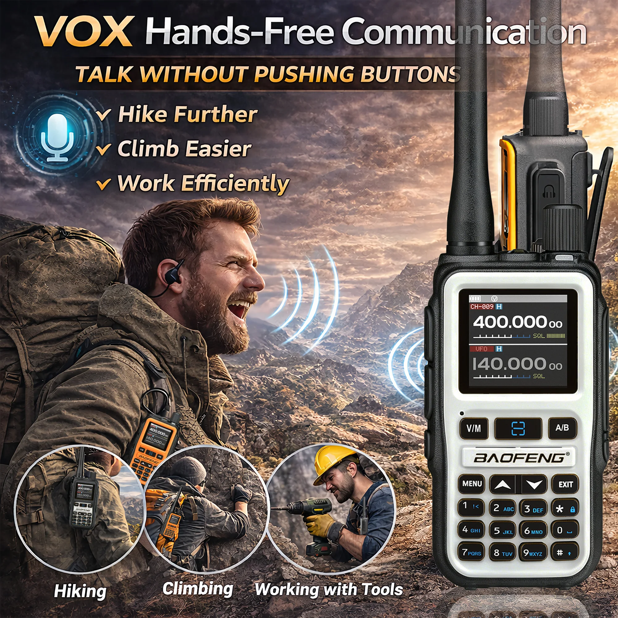 2 Pack BAOFENG UV-5R Mini Dual Band Radio 5W/999CH Bluetooth Prog NOAA Alert Type-C Fast Charging - White/Yellow Mix
