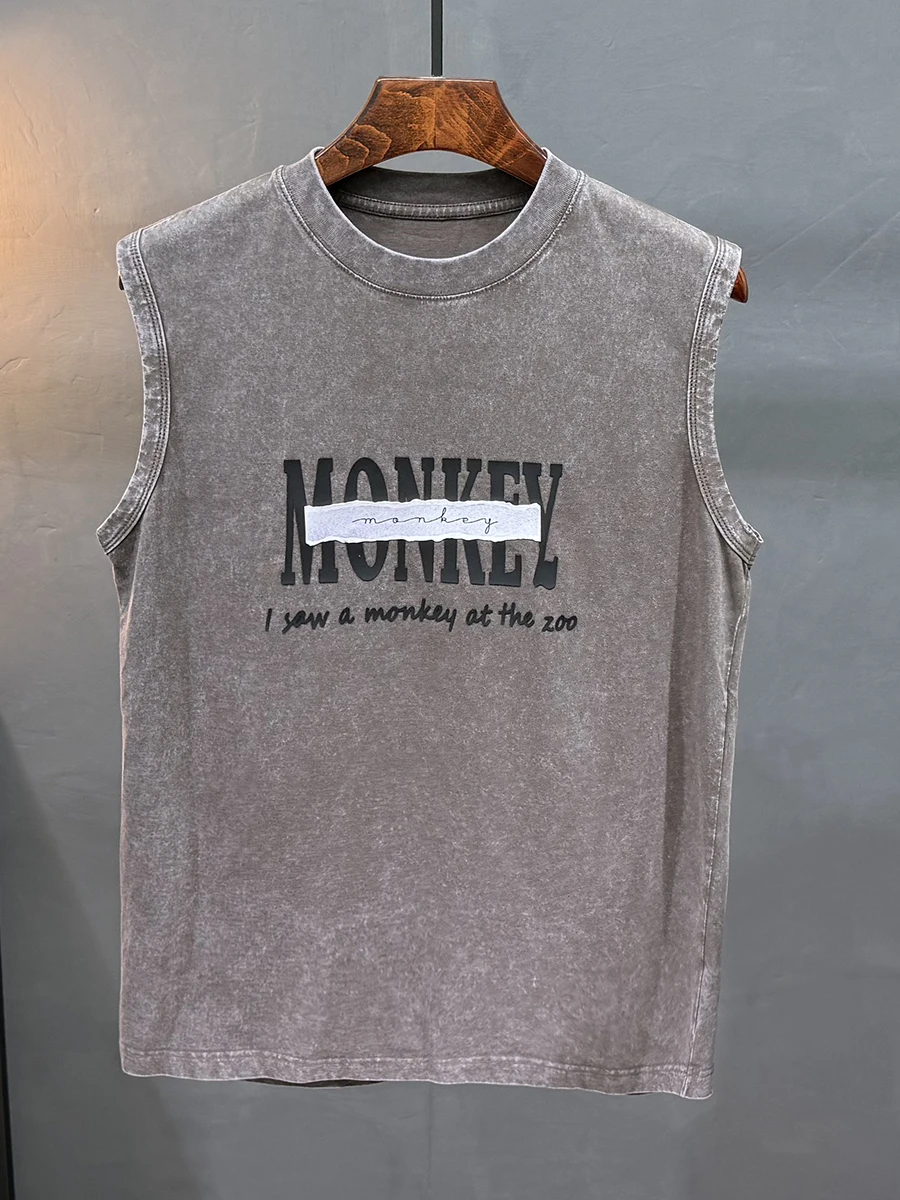 

Men's Sport Vest Loose Summer Cotton Gym Svel Print ort Sve T-irt round Ne Casual Faion Basic Sle Sweat Vest