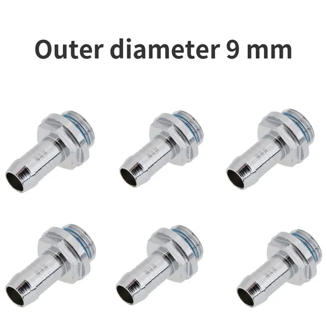 

6pcs Copper Barb-Fitting PC Water Cooling Two-Touch Fitting G1/4 Thread Barb Connector for Tube 6mm/7.2mm/ 9mm/11mm Diameter