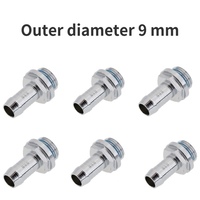 6pcs Copper Barb-Fitting PC Water Cooling Two-Touch Fitting G1/4 Thread Barb Connector for Tube 6mm/7.2mm/ 9mm/11mm Diameter