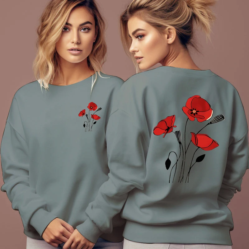 Red Rose Graphics Sweatshirts Vintage Fashion Women Hoodies Long Sleeve Flower Trend Fleece Streetwear Female Rose Y2K Pullover