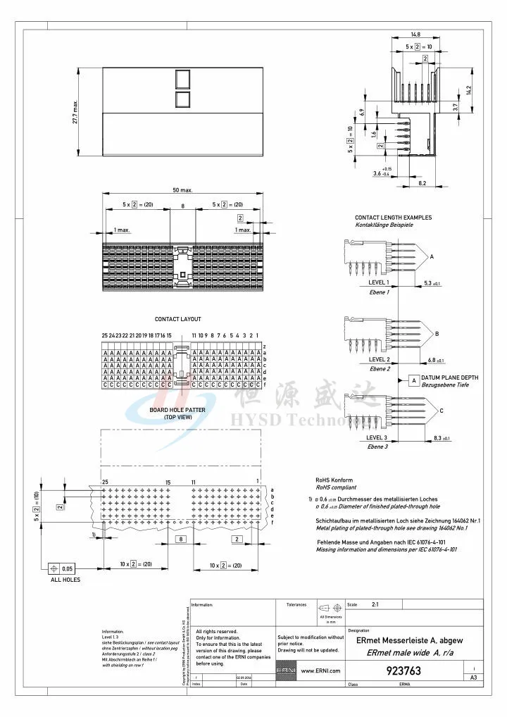 1 шт. ERNI 923763 Штекерная головка типа A 110 ШТЫРЬКОВАЯ Гибкая бессварная ОБЖИМНАЯ лента экранированный разъем CPCI