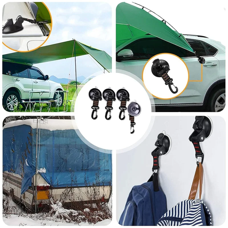 AB47-4 peças de ventosa resistente 360 °   Ganchos giratórios de sucção para acampamento com anel D para toldo-laranja