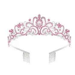 Pink Crystal Coil Hair Crown Birthday Headdress Prom Crown Headband Hair Accessories Custom