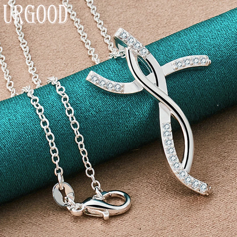 

925 Sterling Silver Double Twist Cross Pendant Necklace 16-30 Inch Chain For Women Party Engagement Wedding Fashion Jewelry