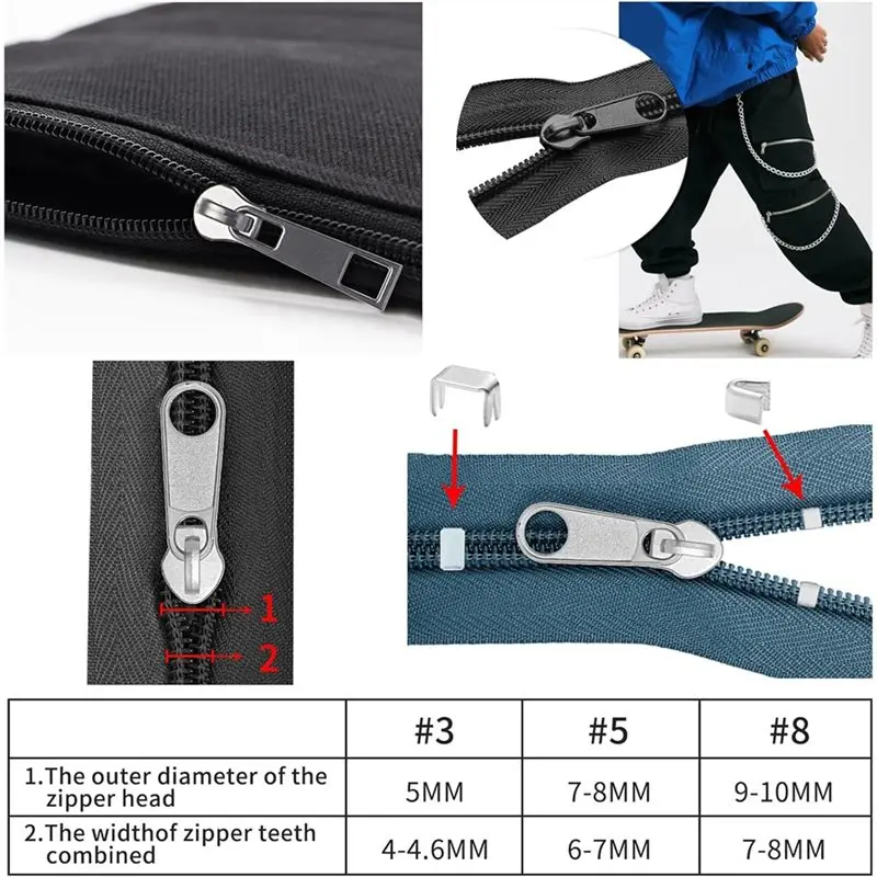 Kit de réparation de fermeture éclair tendance 2025 (380 pièces)-pour vêtements, vestes, bottes, sacs à dos pour sac à dos de remplacement coulissant 3 5 8