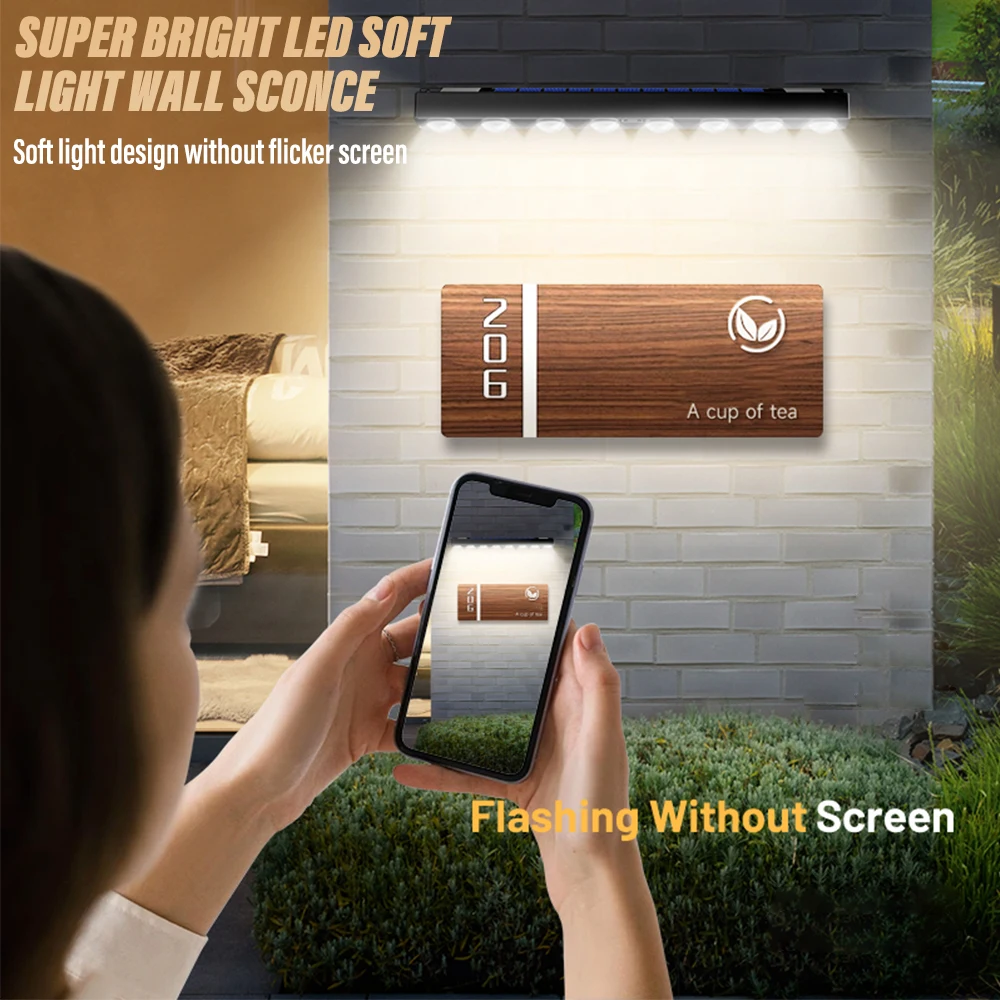 Outdoor Solar Powered LED Wall Light, LED Sign Light, Garden Landscape Light with Intelligent Light Control