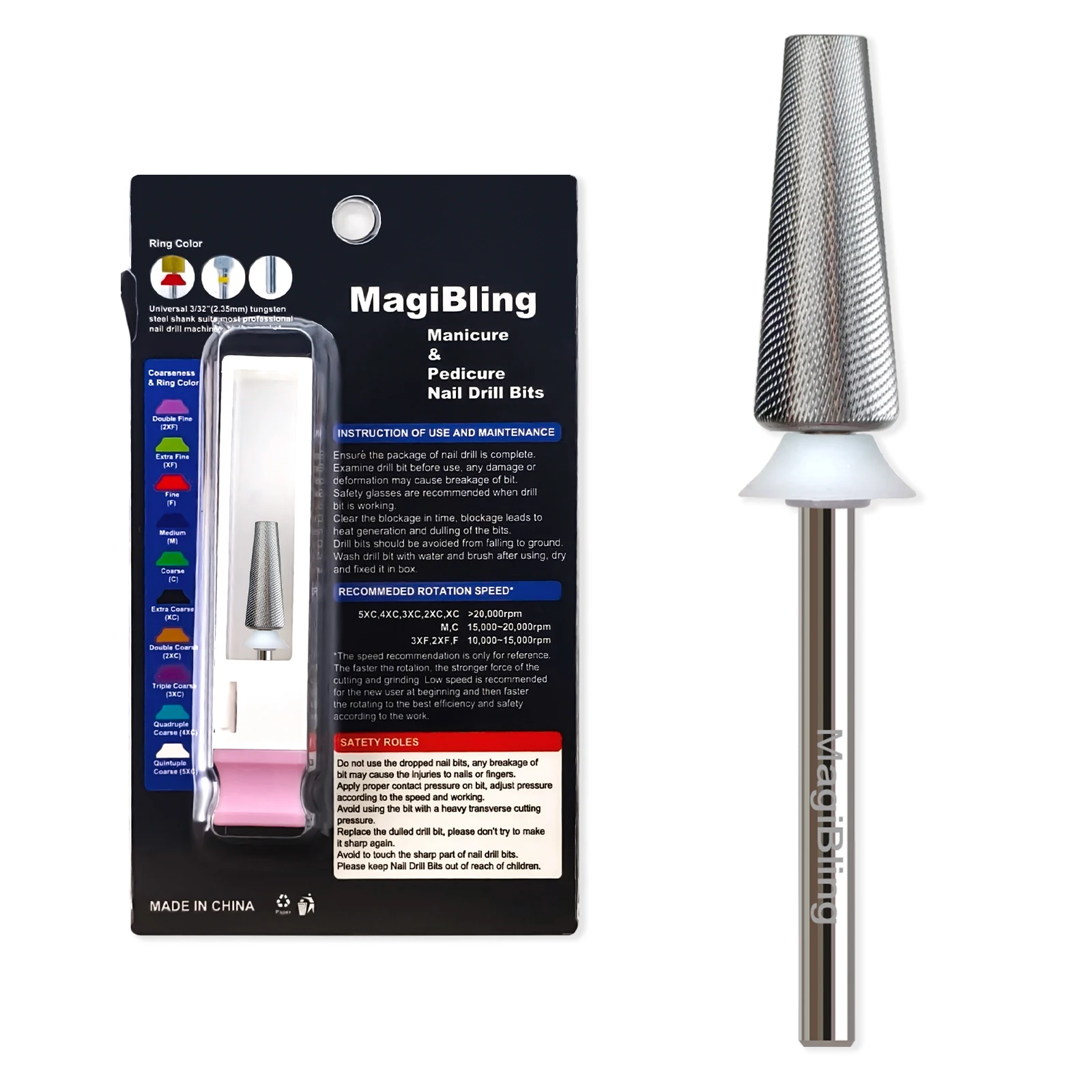 

MagiBling 3XF Carbide Tapered Barrel Nail Drill Bits For Cuticle Hard Soft Gel Removal Professional Manicure Bit Tools 3/32"