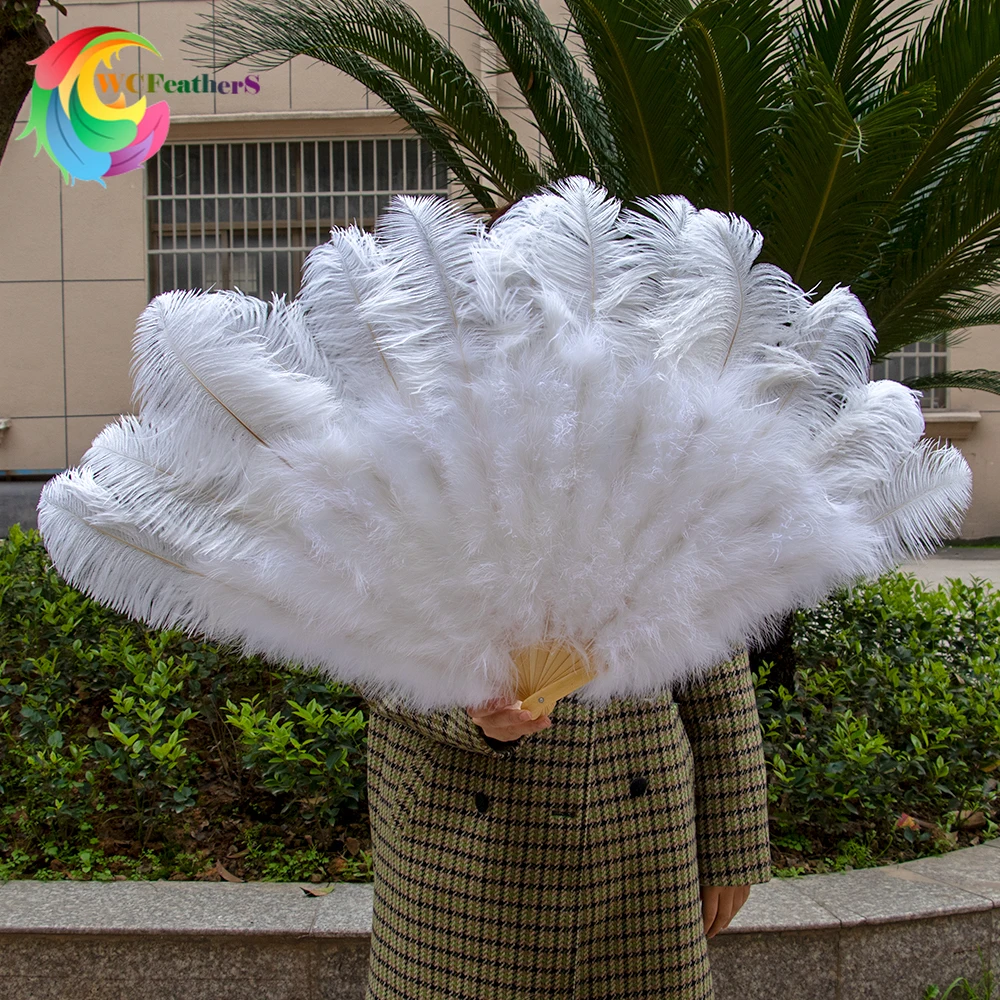 

1pcs White Ostrich Feathers Fan 100cm Stage Show Performance Dance props Colorful Plumages Fans Foldable Crafts Fan with feather