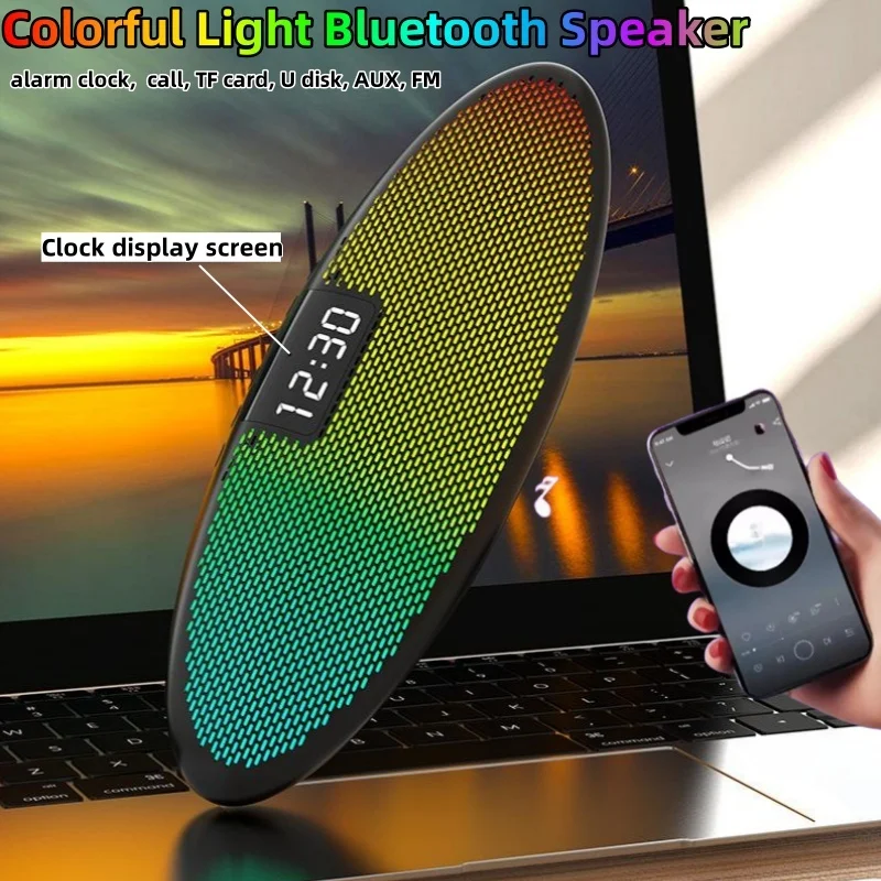 

RGB Atmosphere Light Portable Bluetooth Speaker Wireless Audio System with Alarm Clock TF Card USB Music Player Support FM AUX