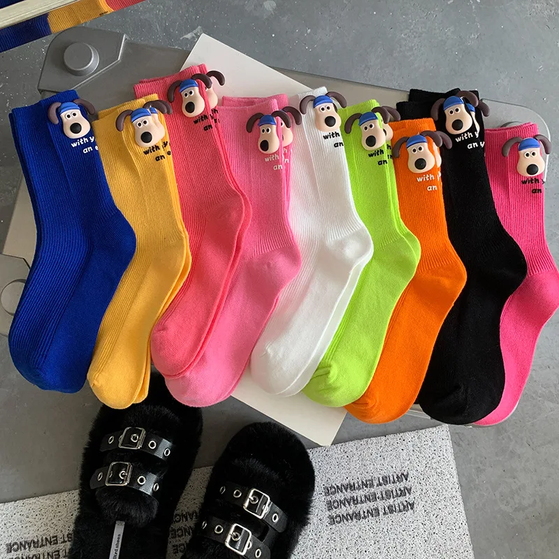 Early Autumn New Pink Vertical Striped Socks Women's Socks Summer Thin Cartoon Men and Women Couples Mid-tube Socks