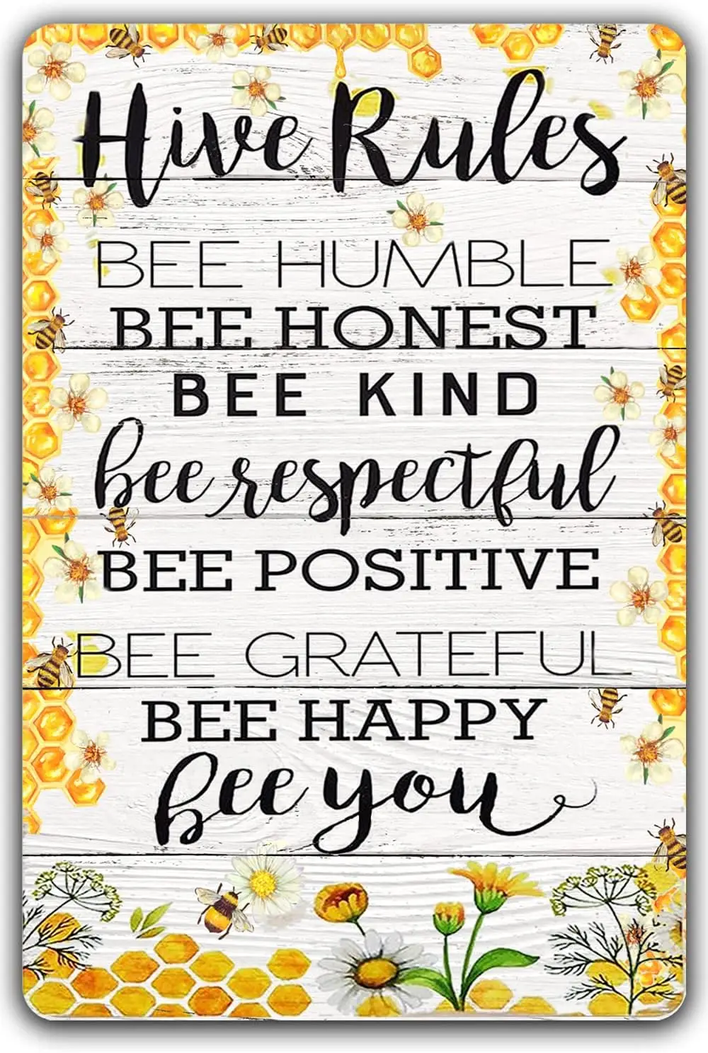 Bee Garden Decor Farm Hive Rules Tin Sign Vintage Bumble Bee Kitchen Wall Decor Classroom Inspirational Metal Signs Bee Hum sign