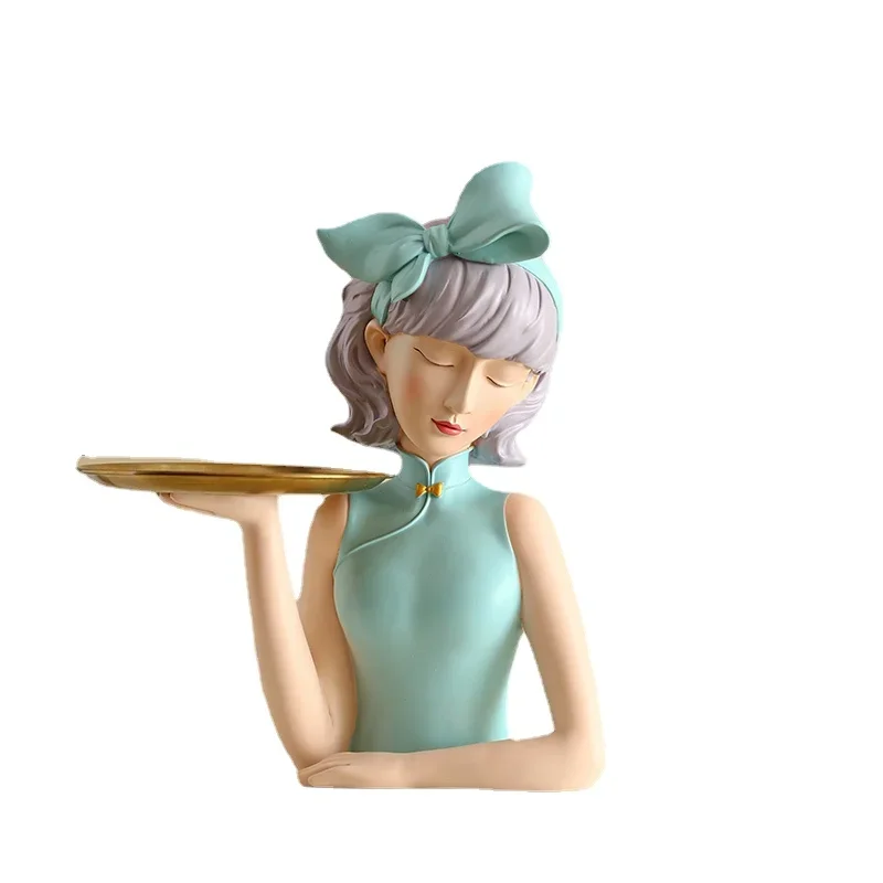 Modern Bow Girl Statue for Entrance Key, Storage Tray, Ornaments,Home Decor Crafts, Figurines,Snacks Candy Storage Tray, Gift