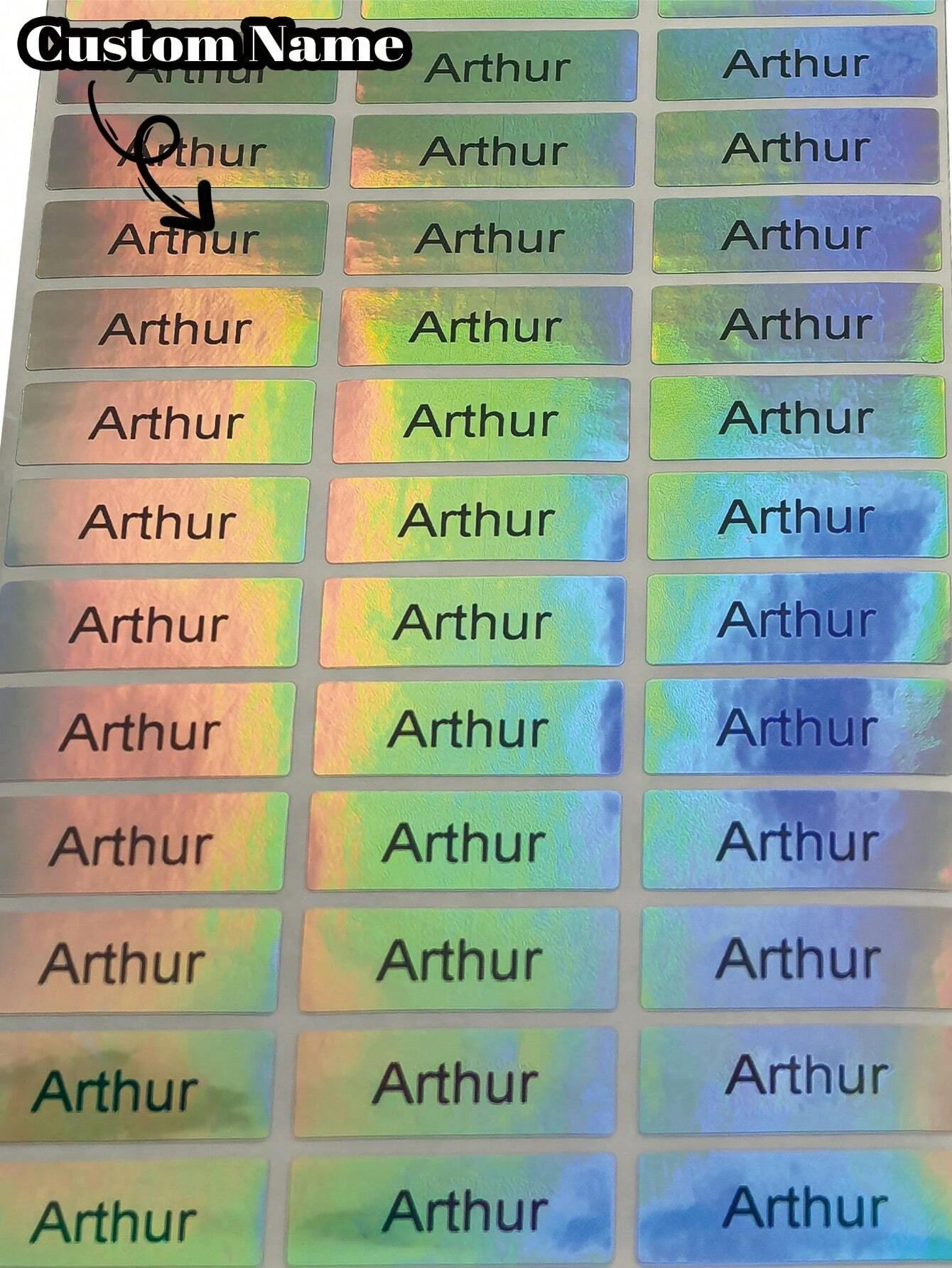 

3*1.3CM Custom Holographic Name Stickers, Personalized Name Labels Stickers For Kids, Custom Name Tag Stickers, Daycare Labels