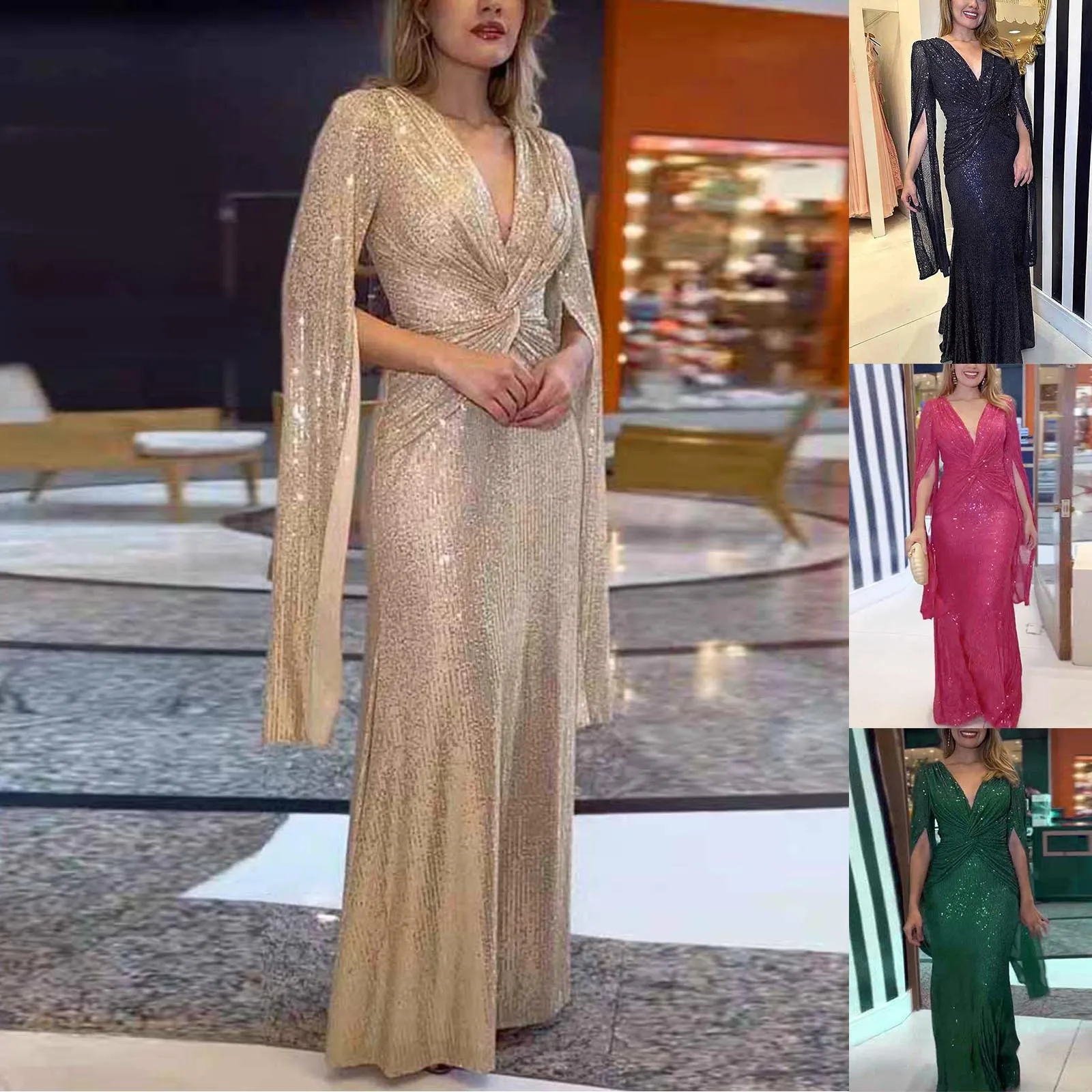 Vestido de dama de honor con lentejuelas para mujer, traje Formal elegante con abertura, largo, con cuentas, para fiesta de invitados, Noche y graduación