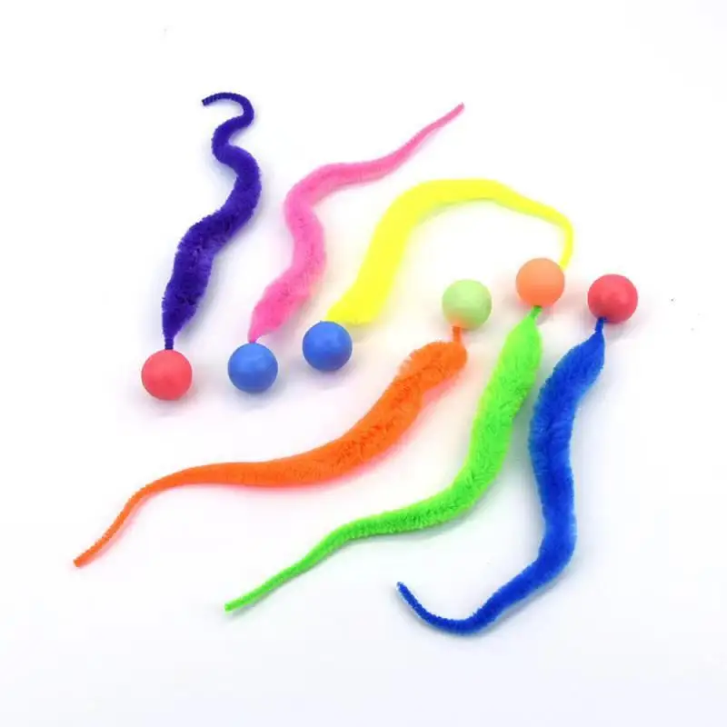 1PC Cat interactive toys Tickle Cat Colorful bouncing ball Pet supplies Puzzle teasing indoor cat worm caterpillar elastic toy